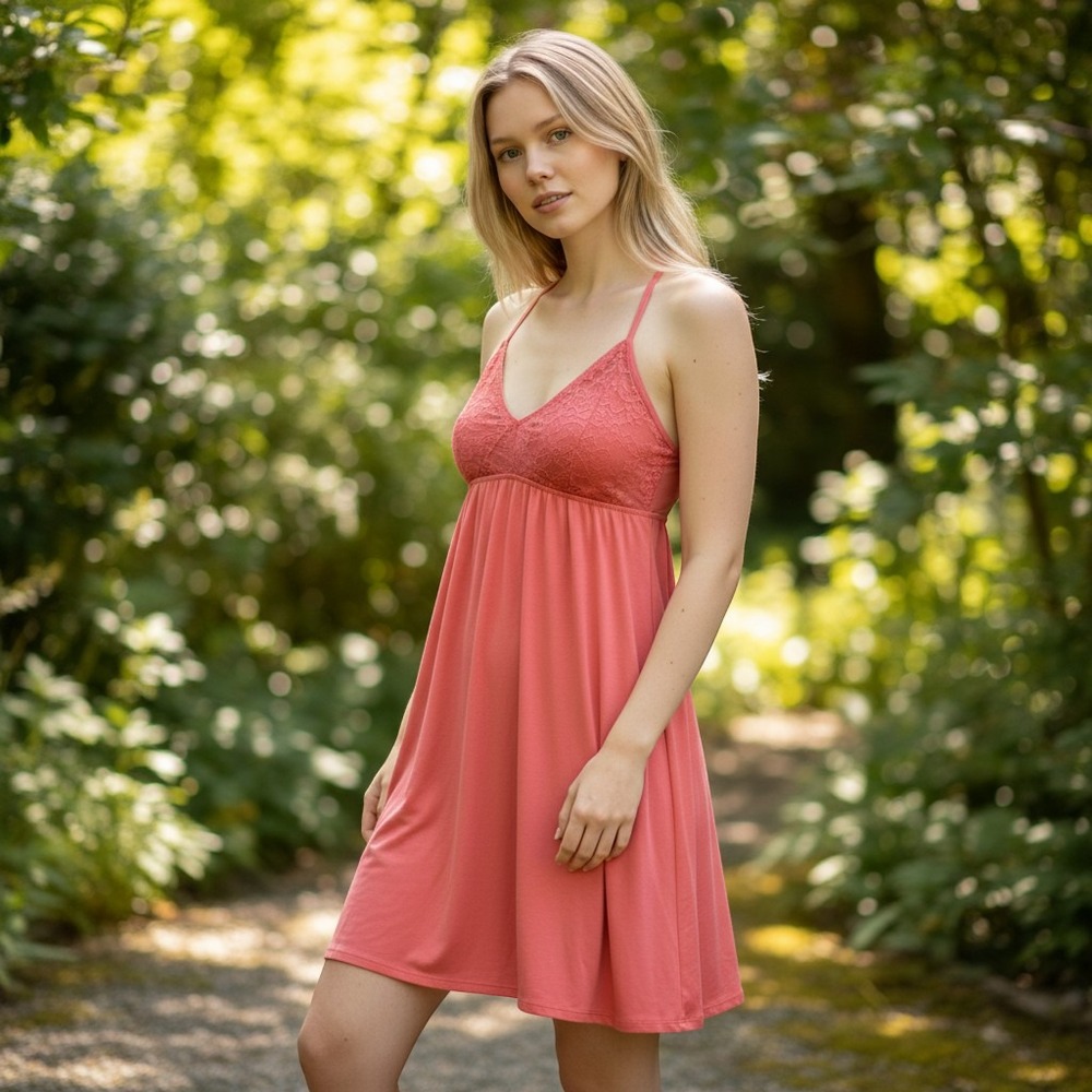 Secret Treasures Coral Lace Racerback Chemise Nightgown TZ29528GR Small 4-6